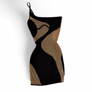 Sheer and black one shoulder bodycon dress